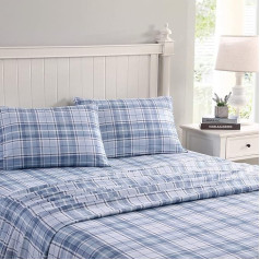 Laura Ashley Home - karalaukam paredzētais kokvilnas flaneļa gultasveļas komplekts, matēts īpaši maigam un komfortablam matam (Mulholland Plaid Blue, karalis)