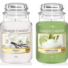 Yankee Candle Liela aromātiskā svece stiklā, vaniļas, degšanas laiks līdz 150 stundām & aromātiskā svece stiklā, vaniļas un laima, degšanas laiks līdz 150 stundām, liela svece stiklā