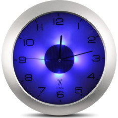 FISHTEC - Beleuchtete Wanduhr, funkgesteuert, 4 Blaue LEDs, Dämmerungssensor, 3 Beleuchtungsarten: dauerhaft/aus oder automatisch, 30 cm/cm - Dekoration, Büro, Küche