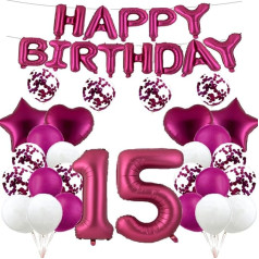 15. dzimšanas dienas balonu dekorēšana Burgundija 15 baloni Happy 15th Birthday Party Supplies Number 15 Foil Mylar Balloons Latex Balloon Dāvanas meitenēm Zēni Sievietes Vīrieši