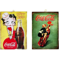 KUSTOM ART 2 Vintage Coca Cola Betty Boop Kolekcionējamās bildes Koka Print 25x18cm