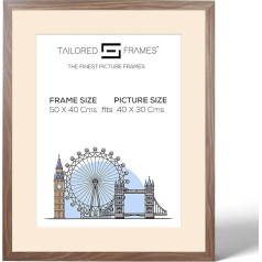 Tailored Frames Maßgeschneiderte Bilderrahmen, Walnuss-Design, quadratisch, 50 x 40 cm, für 40 x 30 cm, mit antikem weißem Passepartout, zum Aufhängen