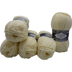 Alize 5 x 100 g Superlana Maxi Wool, 500 g vilnas adīšanai, 75% akrils, 25% vilna (Cream 01)