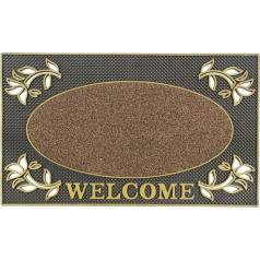 JVL Welcome Metallic-Look rechteckig Floral Hard tragen Eingang Boden Fußmatte, PVC, Gold und Schwarz