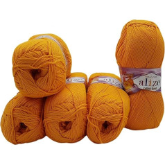 5 x 100 g Alize Cotton Knitting Wool Gold Orange 83 with 55% Cotton, 500 g Wool Plain