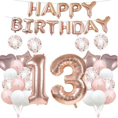 13. dzimšanas dienas balonu rotājumi Rose Gold 13 baloni Happy 13th Birthday Party Supplies Number 13 Foil Mylar Balloons Latex balonu dāvanas meitenēm Zēni