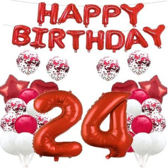 24. dzimšanas dienas balonu dekorēšana Sarkans 24 baloni Happy 24th Birthday Party Supplies Number 24 Foil Mylar Balloons Latex Balloon Dāvanas meitenēm Zēni Sievietes Vīrieši