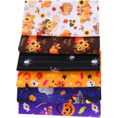 MoonyLI 6 gabali Halloween kokvilnas auduma Patchwork Šūšana Quilting Apģērbu amatniecības dekori Halloween ķirbju, spoku, zirneklis, saulespuķu raksts kokvilnas audums 50 x 50 cm auduma pakete auduma atgriezumi DIY