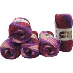 5 x 100 g YarnArt Angora aktīvās vilnas, daudzkrāsaina ar krāsu gradientu, 500 g adāmadatas ar 25% mohēras, krāsu gradients, vilna (bordo violeta, aprikožu 856)