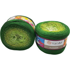 500 g YarnArt Flowers Bobbel vilnas krāsu gradients, 55% kokvilna, daudzkrāsains (Green Kiwi White 283)