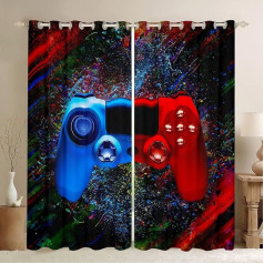 Teens Gamer Logu aizkari guļamistabai Dzīvojamā istaba Spēļu aizkari Krāsaini Tie Dye Logu aizkari zēniem Meitenes Meitenes Bērniem Zila Sarkana Video Spēļu Gamepad Logu apstrāde W66 x L72