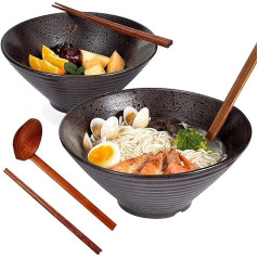 Noble Izveidotaprototype Ramen keramikas bļoda, japāņu 2 komplekti (6 gab.) 1000 ml Ramen bļoda, Vintage Ramen bļoda Salātu bļoda Udon Soba Pho Āzijas nūdeles