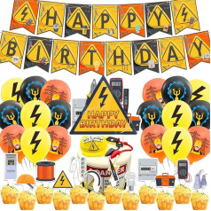 Elektriķis partiju rotājumi Elektriķis līnijpārvadātājs Tēmas rotājumi, tostarp laimīgu dzimšanas dienu Banner Cake Topper Cupcake Toppers Baloni elektrības pusei