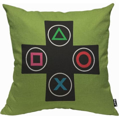 Mugod Green Console Cushion Cover for Gamer Video Games Black Round Cushion Cover for Men Women Decorative Home Sofa Chair Couch 18x18 Inch