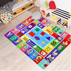 PartyKindom 135 x 110 cm bērnu rotaļu paklājs ar neslīdošo dizainu Playtime Collection ABC Numbers Shapes Area Rug for Children Playroom