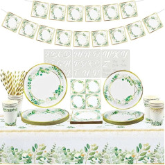 Hegbolke Sage Greenery Party Supplies - Jungle Safari Boho Party Supplies Including Plates, Cups, Napkins, Tablecloth, Banner, Letter Stencil - Server 20