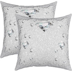 Loussiesd Diamond Silver Grey Square Cushion Covers Set of 2 Glitter Reversible Pillowcases Pastel Pillow Cases Home Decoration for Girls Stylish 16x16 Inch 55