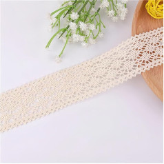 10 jardi Spitzenband Vintage Geschenkbox Schleifenband Scrapbooking Borte Baumwolle Dekoband Handwerk Geschenk DIY Nähen Geschenkband Tischdekoration Zierband Hochzeit Floral (Breite 4.3cm, Creme D)