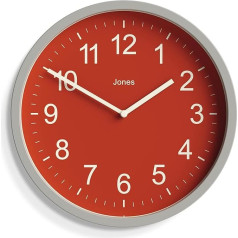 JONES CLOCKS ® The House Warm apaļš, moderns sienas pulkstenis, krāsains korpuss un ciparnīca, ideāli piemērots birojam/virtuvei/guļamistabai 25 cm (sarkans)