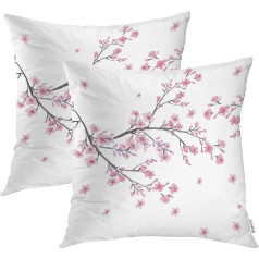 Batmerry Flower Cushion Cover 18x18 collu 2 Pack Pink Apple Blossom Watercolor Floral White Double Sided Square Cushion Covers for Sofa Cushions