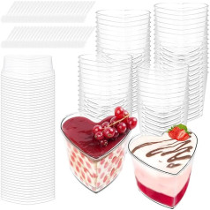 Foribyw 50 Stück Dessertbecher mit Deckel und Löffel, 180 ml Herzform, Mini-Desserttöpfe, Kunststoff, Parfait, Vorspeisen, Schüssel für Party, Puding, Mousse, Joghurt, Snacks