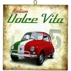 KUSTOM ART Vintage stila La Dolce Vita (Fiat 500 Tricolor) kolekcija Lāzera izdruka uz koka Augstas kvalitātes sienu mākslas dāvanu ideja