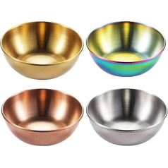 Hemoton 4 x Stainless Steel Sauce Bowls, Round Sauce Bowls, Spice Bowls, Sushi Dip Bowls, Saucers, Mini Appetizer Plates