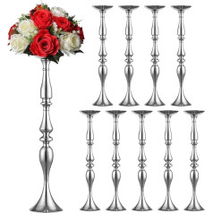 Sziqiqi 80 cm Height Metal Candle Holder Candle Stand, 10 Pieces Wedding Centre Event Road Lead Flower Rack, Silver