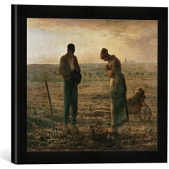 Gerahmtes Bild von Jean-François Millet Beim Angelusläuten, Kunstdruck im hochwertigen handgefertigten Bilder-Rahmen, 40x30 cm, Schwarz matt