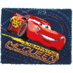 Vervaco WD Knüpfteppich Lightning McQueen Knüpfpackung zum Selbstknüpfen eines Teppichs, Stramin, weiß, 69 x 56 x 0,3 cm