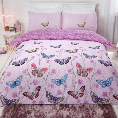 DREAMSCENE Wende-Bettwäsche-Set, Schmetterling Blumen in Violett, Doppelbett