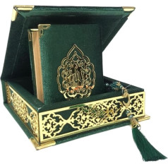 Prien Velvet Quran Islam Tesbih Set, Islamic Gifts for Eid Ramadan, Elegant Portable Box, Muslim Home Decor with Women, Qur'an, Muslim Prayer Beads for Mosque, Pray, Umrah (Green)