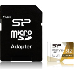 Microsdxc superior pro 512gb v30 uhs-1 u3 a1 atmiņas karte + microsd-sd adapteris