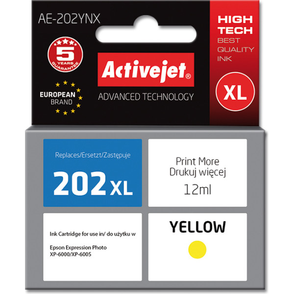 Effiki Activejet ae-202ynx tinte (rezerves epson 202xl h44010; supreme; 12 ml; dzeltena)