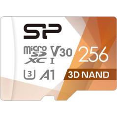 Microsdxc superior pro 256gb v30 uhs-1 u3 a1 atmiņas karte + microsd-sd adapteris (sp256gbstxdu3v20ab)