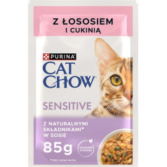 Purina cat chow sensitive lašiša ir cukinija - drėgnas ėdalas katėms - 4x85g