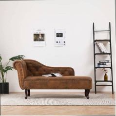 Barash Chaise Longue Brown Suede Look Cream Velvet Ottoman Sofa Chaise Longue