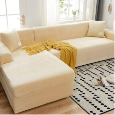 HKPLDE Biezs dīvāna pārvalks 1 2 3 4 sēdekļu L formas dīvāna aizsargs Velvet Easy Fit elastīga elastīga auduma dīvāns Slipcover 1-sēdeklis (90-140 cm) bēšs