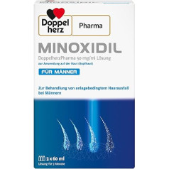 Doppelherz MINOXIDIL Pharma 50 mg/ml šķīdums uz ādas - zāles ar augiem saistīta matu izkrišanas ārstēšanai vīriešiem - 3 x 60 ml