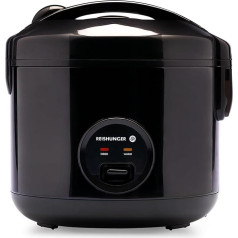 REISHUNGER Rice Cooker & Steamer with Ceramic Coating, Black, for 1-6 People, Quick Preparation without Burning, With Warming Function Including Steamer Insert, Spoon and Measuring Cup