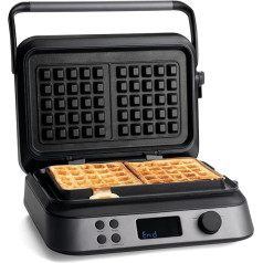 Wanda Waffle Iron 1600 W, Double Waffle Iron for Belgian Waffles, Practical Overflow Groove, Display to Show the Baking Colour