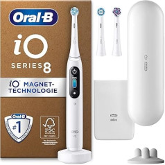 Oral-B iO Series 8 Plus Edition elektriskā zobu birste, 3 zobu birstes galviņas, ieskaitot balināšanas galviņas, magnētiskais futrālis, 6 tīrīšanas režīmi, pārstrādājams iepakojums, dāvana vīriešiem / sievietēm, balts