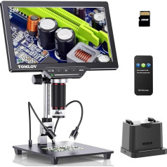 TOMLOV DM202 Max HDMI mikroskops 1300X, 10,1 collu LCD digitālais mikroskops ar ekrāna gaismas bāzi, 25 MP lodēšanas mikroskops ar apgaismojumu visai monētai, saderīgs ar PC/TV, 32 GB karte