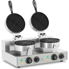 Royal Catering RCWM-2600-R Waffeleisen Waffelgerät Waffelautomat Waffle Maker Belgische Waffel Doppelt Rund (2 x 1.300 Watt, Timer 15 min, Teflon & Aluminium, Edelstahl)