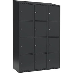 kaiserkraft | Schließfachschrank Fydor | 4 Fächer | grau | B 1200 mm | 3 Abteile | schräge Dachform | Zylinderschloss