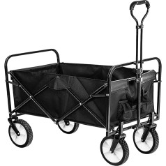 Handcart Foldable Hand Trolley Transport Trolley 100 kg Load Capacity Garden Trolley with 2 Mesh Pockets Adjustable Handle for Outdoor Camping Shopping