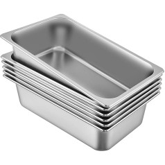 VEVOR GN 1/1 Gastronorm konteiners, nerūsējošā tērauda konteiners, 6 gabali, 528 x 330 x 143 mm, nesadalāms, komerciāls sildīšanas konteiners pārtikai, kūkām, viesnīcu pannām, galda ēdienu pannām