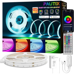 PAUTIX WiFi WiFi RGB COB LED lentes gaisma 10 m, daudzkrāsaina dimmējama LED lentes gaisma 24 V, darbojas ar Alexa/Google Assistant/Tuya Krāsu maiņas LED lentes spēļu istabai, ballītei, DIY dekorēšanai