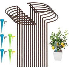 KAZITOO Pack of 10 Large Rusty Arch Plant Support Stakes Half Round Natural Rust Flower Support Ring Cage Frame with 5 Self Watering Spiges Rust Metal Garden Border for Peonies