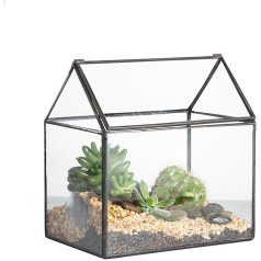 NCYP Klein Geometrisches Terrarium, 15,5x11x16 cm Handmade Pflanzencontainer, Haus-Form, Glas, schließbar, Gewächshäuschen für Sukkulenten/Farn, mit Klappdeckel (ohne Pflanzen)